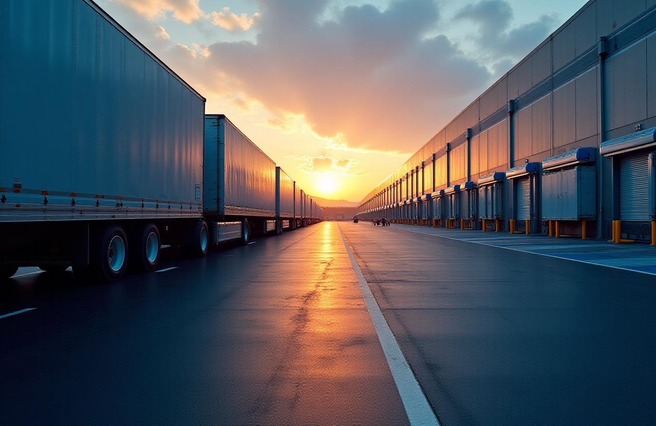 Modern logistics hub with efficient fleet management and high-tech supply chain tracking