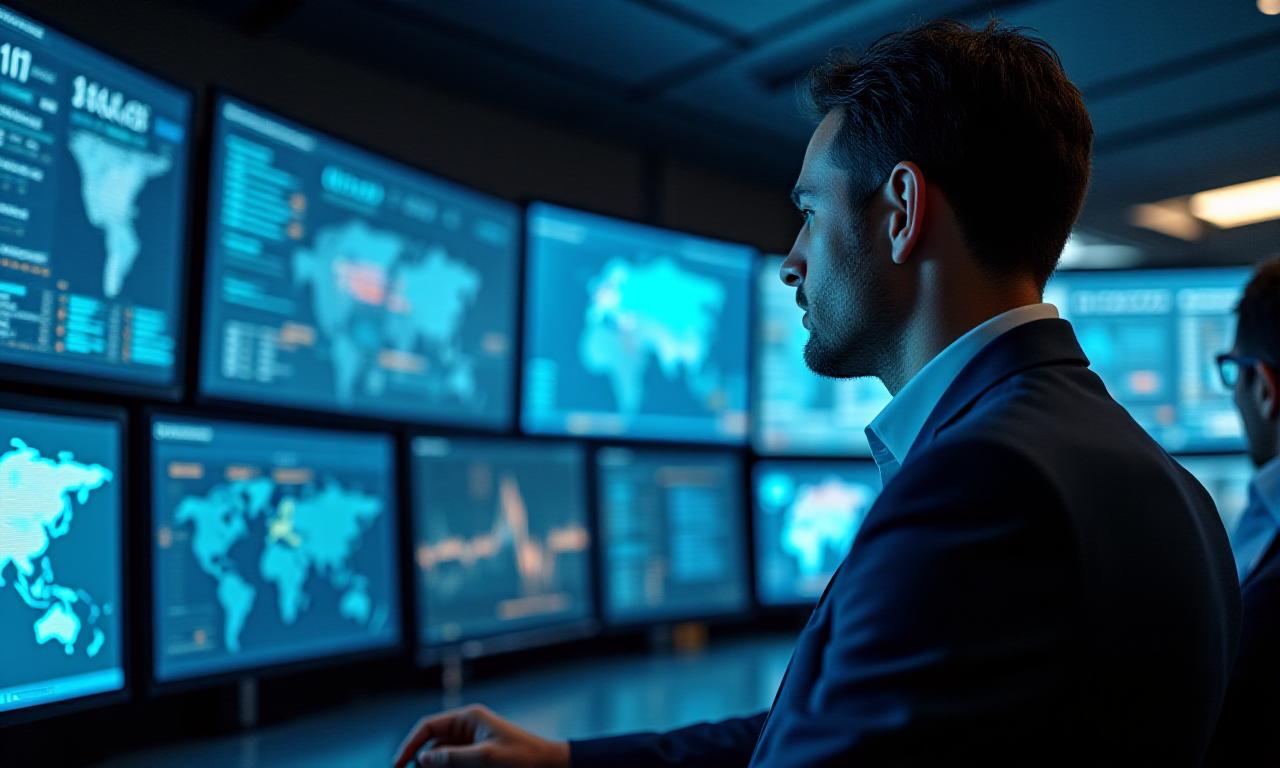 Modern logistics command centre with high-tech tracking displays